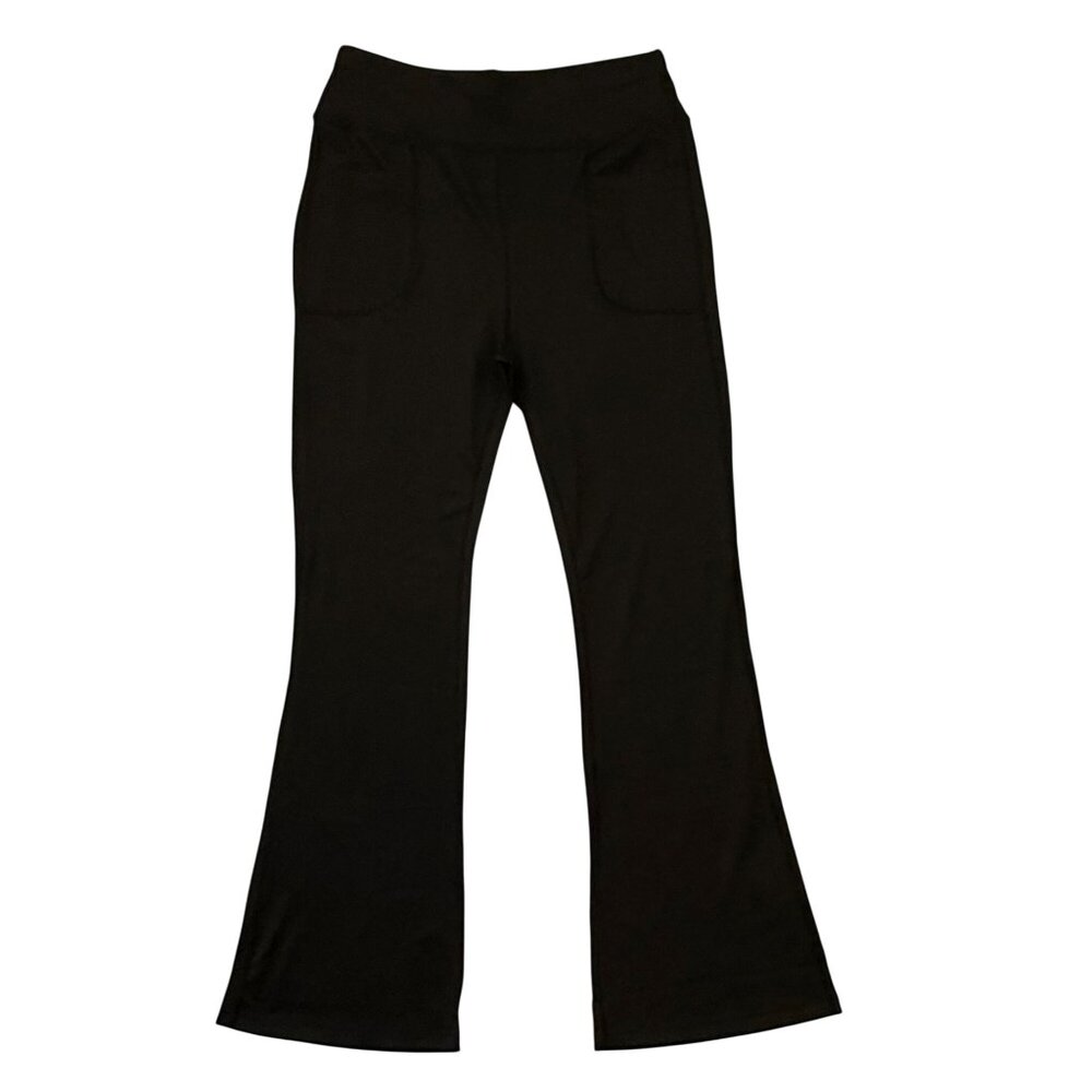 Womens Size Large Black Flared Knit Pull On Pants With Pockets